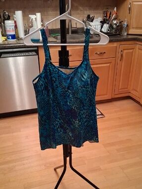 Women's Teal Blue Printed Tankini Top